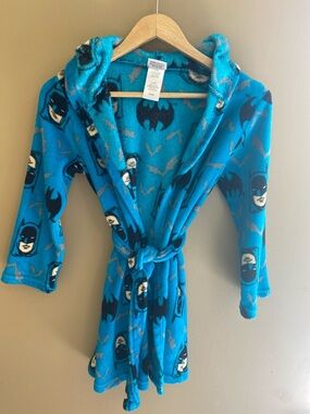 Batman Blue Hooded Fleece Kids Hooded Robe with Logo Print Size L (10)